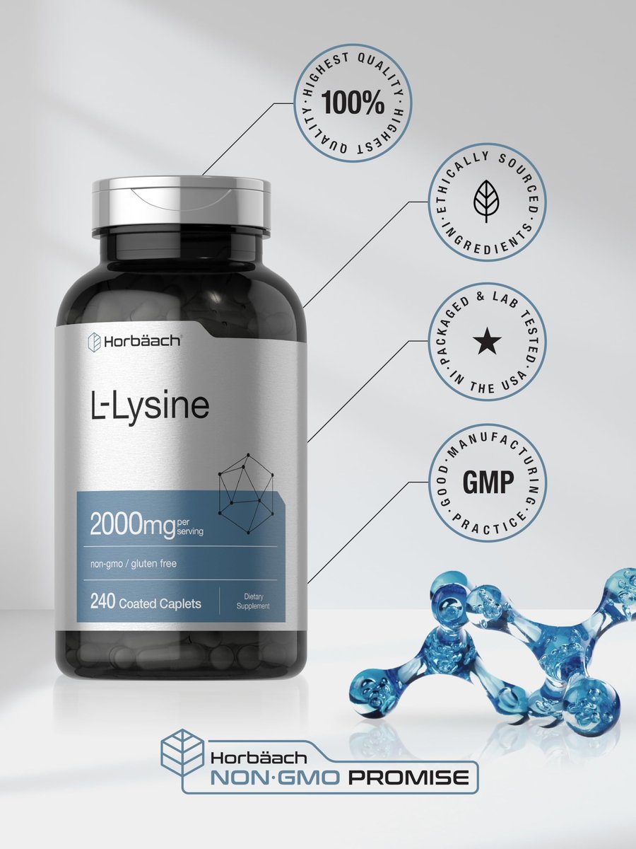 Horbäach L-Lysin Supplement 2000mg | 240 Kapseln | Freies L-Lysin Hydrochlorid | Vegetarisch, Ohne Gentechnik, Glutenfrei