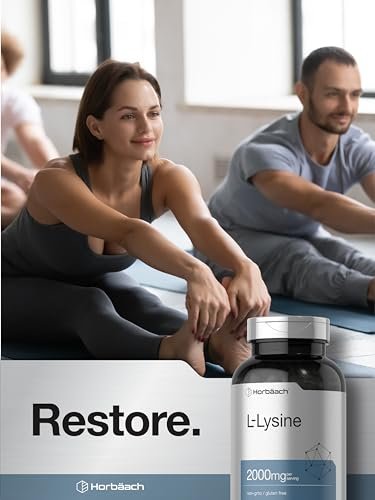 Horbäach L-Lysin Supplement 2000mg | 240 Kapseln | Freies L-Lysin Hydrochlorid | Vegetarisch, Ohne Gentechnik, Glutenfrei
