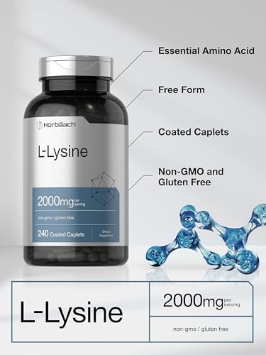 Horbäach L-Lysin Supplement 2000mg | 240 Kapseln | Freies L-Lysin Hydrochlorid | Vegetarisch, Ohne Gentechnik, Glutenfrei