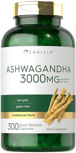 Carlyle Ashwagandha Nahrungsergänzung für Männer und Frauen | 300 Kapseln | Wurzelextrakt mit schwarzem Pfeffer | Non-GMO & Glutenfrei