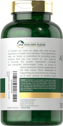 Carlyle Ashwagandha Nahrungsergänzung für Männer und Frauen | 300 Kapseln | Wurzelextrakt mit schwarzem Pfeffer | Non-GMO & Glutenfrei