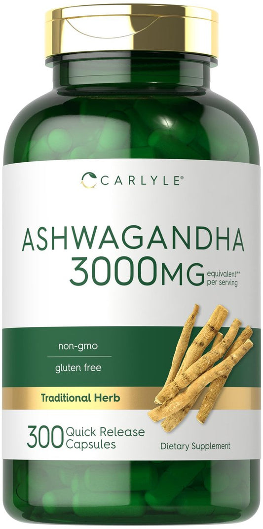 Carlyle Ashwagandha Nahrungsergänzung für Männer und Frauen | 300 Kapseln | Wurzelextrakt mit schwarzem Pfeffer | Non-GMO & Glutenfrei