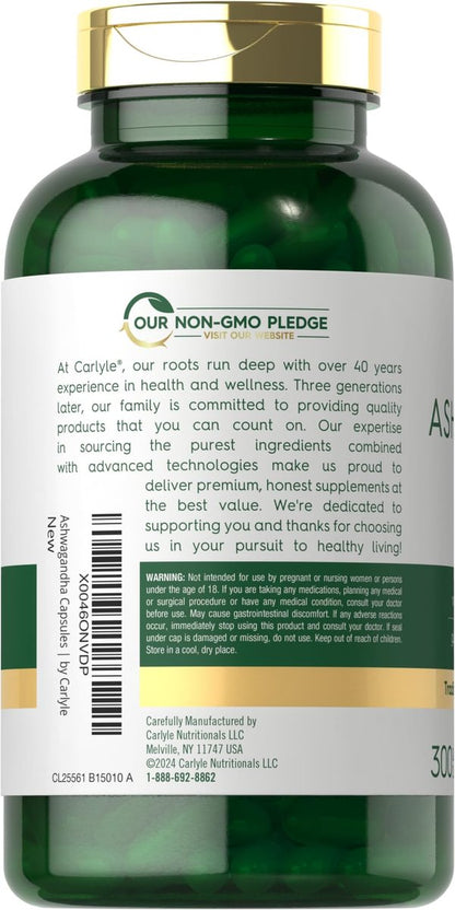 Carlyle Ashwagandha Nahrungsergänzung für Männer und Frauen | 300 Kapseln | Wurzelextrakt mit schwarzem Pfeffer | Non-GMO & Glutenfrei