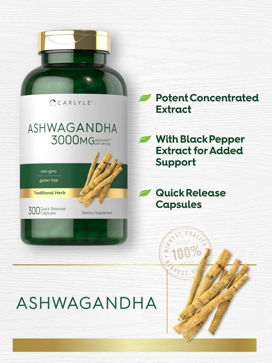 Carlyle Ashwagandha Nahrungsergänzung für Männer und Frauen | 300 Kapseln | Wurzelextrakt mit schwarzem Pfeffer | Non-GMO & Glutenfrei