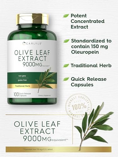 Carlyle Olivenblattextrakt 750 mg | 100 Kapseln | Mit Oleuropein | Nicht-GVO, Glutenfrei