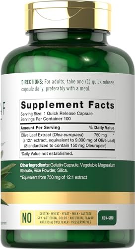 Carlyle Olivenblattextrakt 750 mg | 100 Kapseln | Mit Oleuropein | Nicht-GVO, Glutenfrei