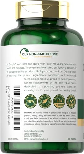 Carlyle Olivenblattextrakt 750 mg | 100 Kapseln | Mit Oleuropein | Nicht-GVO, Glutenfrei