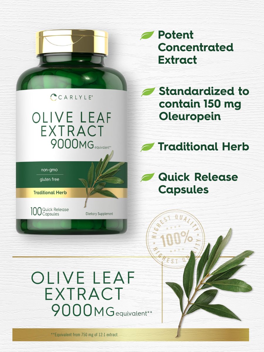 Carlyle Olivenblattextrakt 750 mg | 100 Kapseln | Mit Oleuropein | Nicht-GVO, Glutenfrei