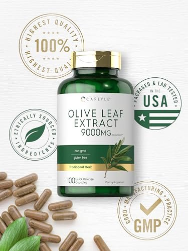 Carlyle Olivenblattextrakt 750 mg | 100 Kapseln | Mit Oleuropein | Nicht-GVO, Glutenfrei