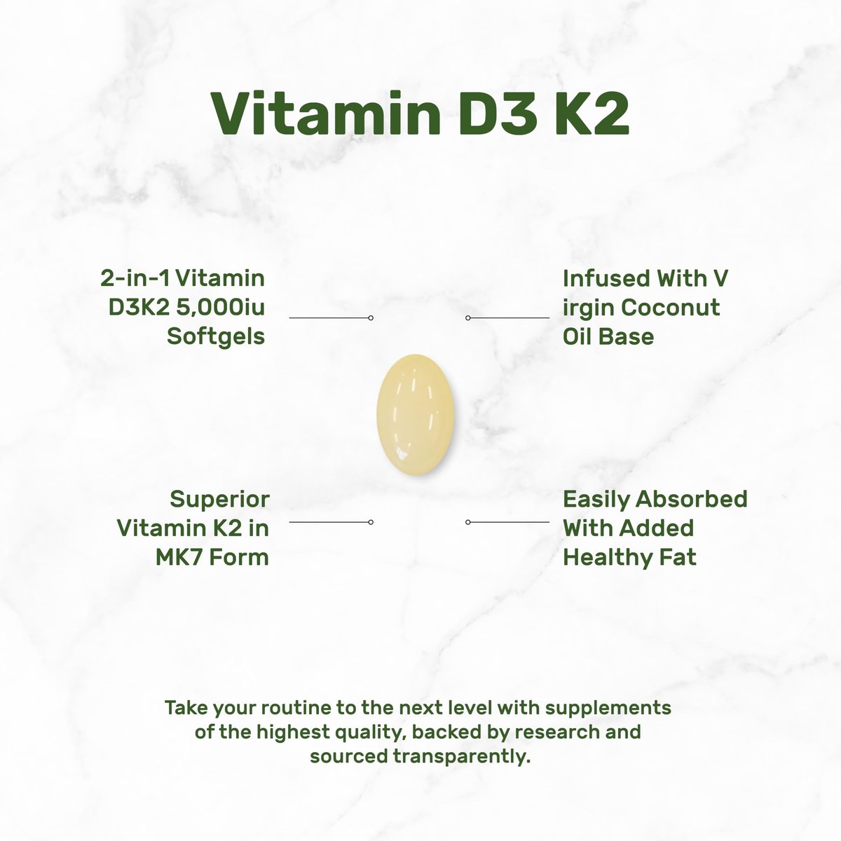 DEAL SUPPLEMENT Vitamin D3 5.000 IE + K2 MK7 100 mcg Softgels | 2-in-1 Komplex mit nativem Kokosöl | Unterstützt Herz, Knochen, Zähne & Immunsystem | Leicht zu schlucken