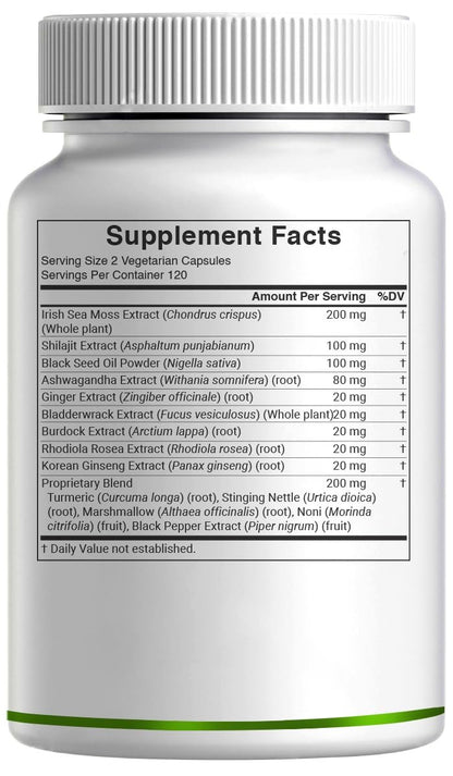 DEAL SUPPLEMENT Irish Sea Moss 240 vegane Kapseln – 14 Superfood-Komplex mit Schwarzkümmelöl, Ashwagandha & Ingwer