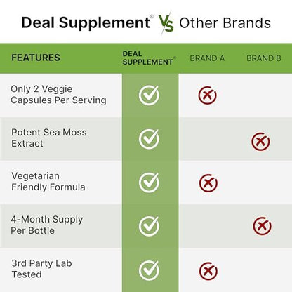 DEAL SUPPLEMENT Irish Sea Moss 240 vegane Kapseln – 14 Superfood-Komplex mit Schwarzkümmelöl, Ashwagandha & Ingwer