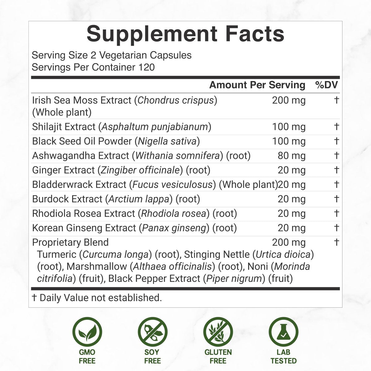 DEAL SUPPLEMENT Irish Sea Moss 240 vegane Kapseln – 14 Superfood-Komplex mit Schwarzkümmelöl, Ashwagandha & Ingwer