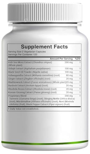 DEAL SUPPLEMENT Irish Sea Moss 240 vegane Kapseln – 14 Superfood-Komplex mit Schwarzkümmelöl, Ashwagandha & Ingwer