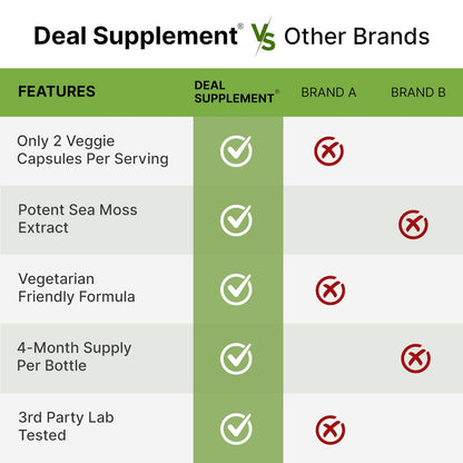 DEAL SUPPLEMENT Irish Sea Moss 240 vegane Kapseln – 14 Superfood-Komplex mit Schwarzkümmelöl, Ashwagandha & Ingwer