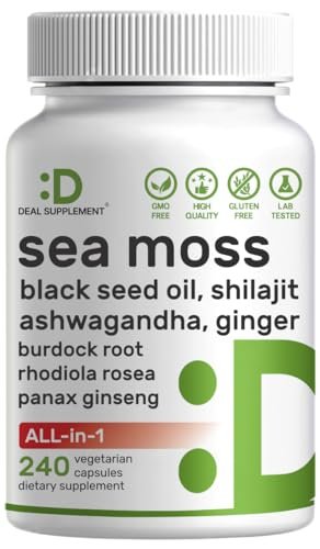 DEAL SUPPLEMENT Irish Sea Moss 240 vegane Kapseln – 14 Superfood-Komplex mit Schwarzkümmelöl, Ashwagandha & Ingwer