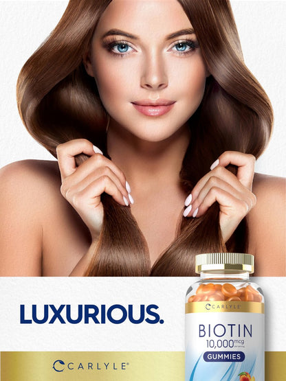 Carlyle Biotin 10000mcg Gummis | 100 Stück | Pfirsichgeschmack | Vegan, Nicht-GVO, Glutenfrei