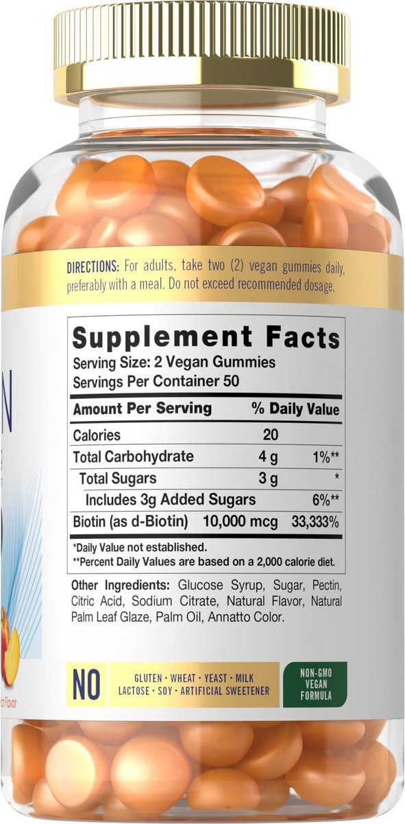 Carlyle Biotin 10000mcg Gummis | 100 Stück | Pfirsichgeschmack | Vegan, Nicht-GVO, Glutenfrei