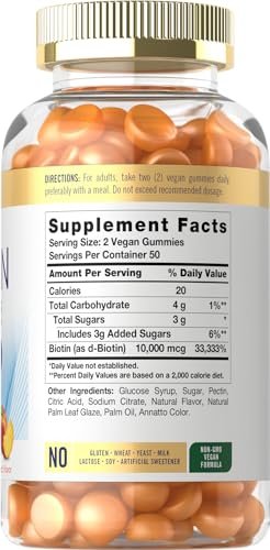 Carlyle Biotin 10000mcg Gummis | 100 Stück | Pfirsichgeschmack | Vegan, Nicht-GVO, Glutenfrei
