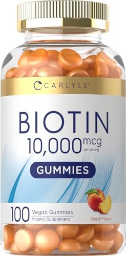 Carlyle Biotin 10000mcg Gummis | 100 Stück | Pfirsichgeschmack | Vegan, Nicht-GVO, Glutenfrei