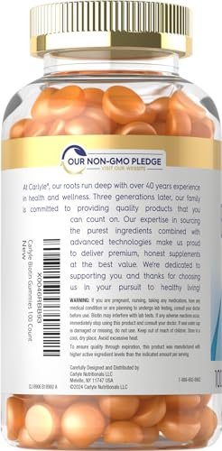 Carlyle Biotin 10000mcg Gummis | 100 Stück | Pfirsichgeschmack | Vegan, Nicht-GVO, Glutenfrei