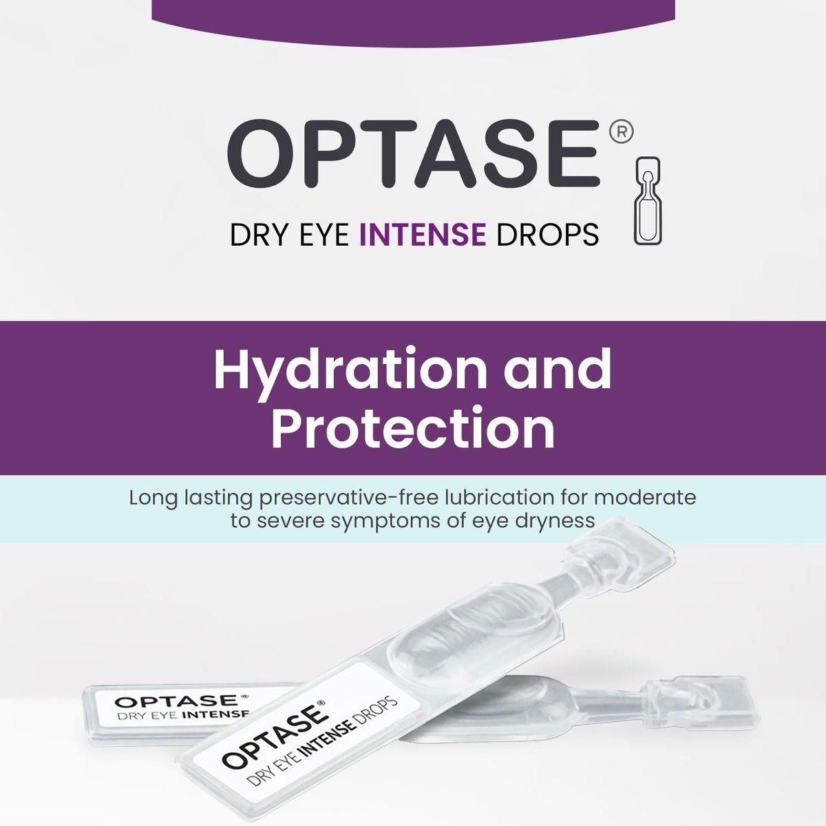 Optase Dry Eye Intense Drops, 30 Einzeldosis-Vials – Konservierungsmittelfreie Augentropfen bei trockenen Augen – Künstliche Tränen für mittelschwere bis schwere Fälle – Kontaktlinsenkompatibel – 0,01 fl oz pro Vial