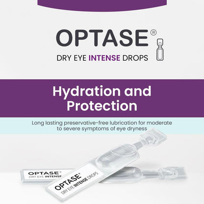 Optase Dry Eye Intense Drops, 30 Einzeldosis-Vials – Konservierungsmittelfreie Augentropfen bei trockenen Augen – Künstliche Tränen für mittelschwere bis schwere Fälle – Kontaktlinsenkompatibel – 0,01 fl oz pro Vial