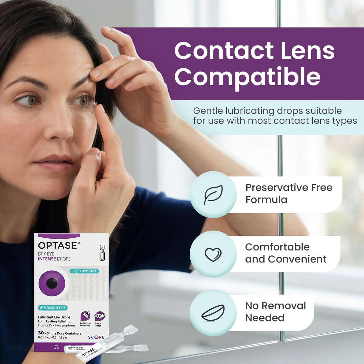 Optase Dry Eye Intense Drops, 30 Einzeldosis-Vials – Konservierungsmittelfreie Augentropfen bei trockenen Augen – Künstliche Tränen für mittelschwere bis schwere Fälle – Kontaktlinsenkompatibel – 0,01 fl oz pro Vial