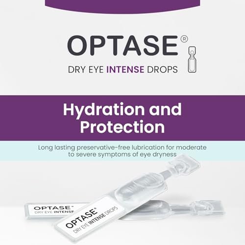 Optase Dry Eye Intense Drops, 30 Einzeldosis-Vials – Konservierungsmittelfreie Augentropfen bei trockenen Augen – Künstliche Tränen für mittelschwere bis schwere Fälle – Kontaktlinsenkompatibel – 0,01 fl oz pro Vial