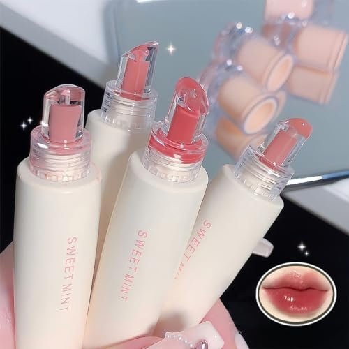 Baorder 4er-Set Hydrierender Lipgloss mit Jelly-Textur, lang anhaltend, wasserfest, klebefrei, feuchtigkeitsspendender getönter Lippenbalsam, spiegelnder flüssiger Lippenstift für volle Lippen