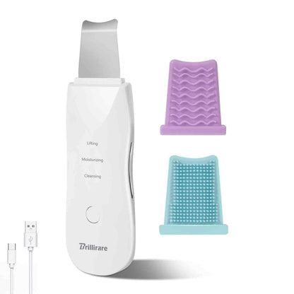 BRILLIRARE Gesichtsreiniger, Silikon-Gesichtsspatel, Porenreiniger, wiederaufladbar, wasserdicht, Mitesserentferner für alle Hauttypen, 3 Modi, kabellos, Weiß