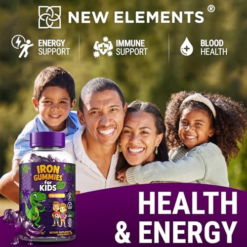 New Elements Eisen-Dino-Gummis für Kinder mit Vitamin C | Zuckerfrei, Vegan, Glutenfrei & Non-GMO | Anämie-Linderung, Energie- und Blutgesundheits-Unterstützung | Traubengeschmack, Pektinbasiert für optimale Gesundheit
