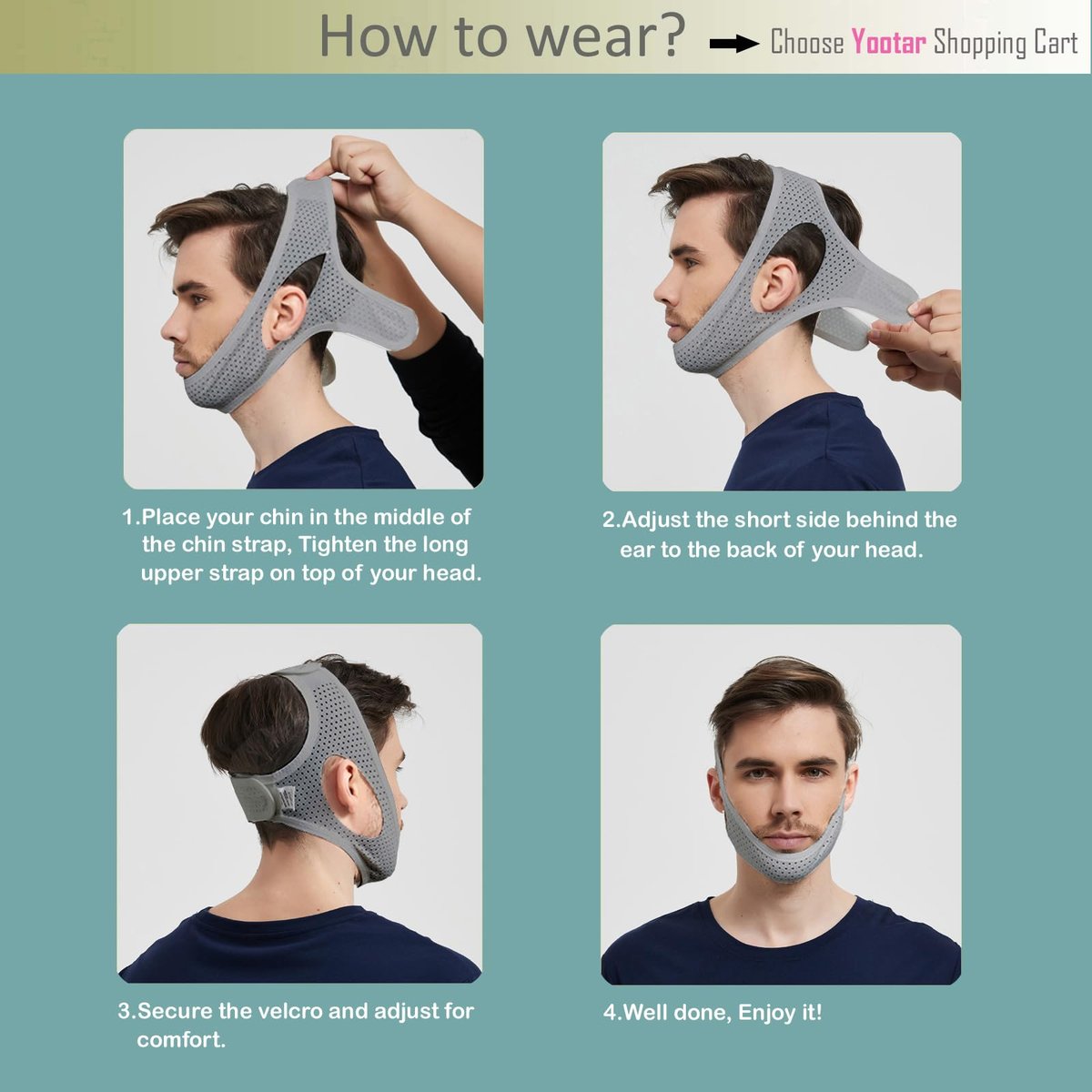 Yootar Kinnriemen für CPAP-Benutzer – 2er-Pack Schwarz & Grau, Atmungsaktives Mesh, Anti-Schnarch-Kinnriemen für Männer und Frauen, Verstellbar, Hält den Mund im Schlaf geschlossen (2er-Pack), Medium