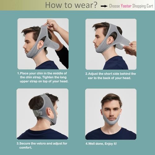 Yootar Kinnriemen für CPAP-Benutzer – 2er-Pack Schwarz & Grau, Atmungsaktives Mesh, Anti-Schnarch-Kinnriemen für Männer und Frauen, Verstellbar, Hält den Mund im Schlaf geschlossen (2er-Pack), Medium
