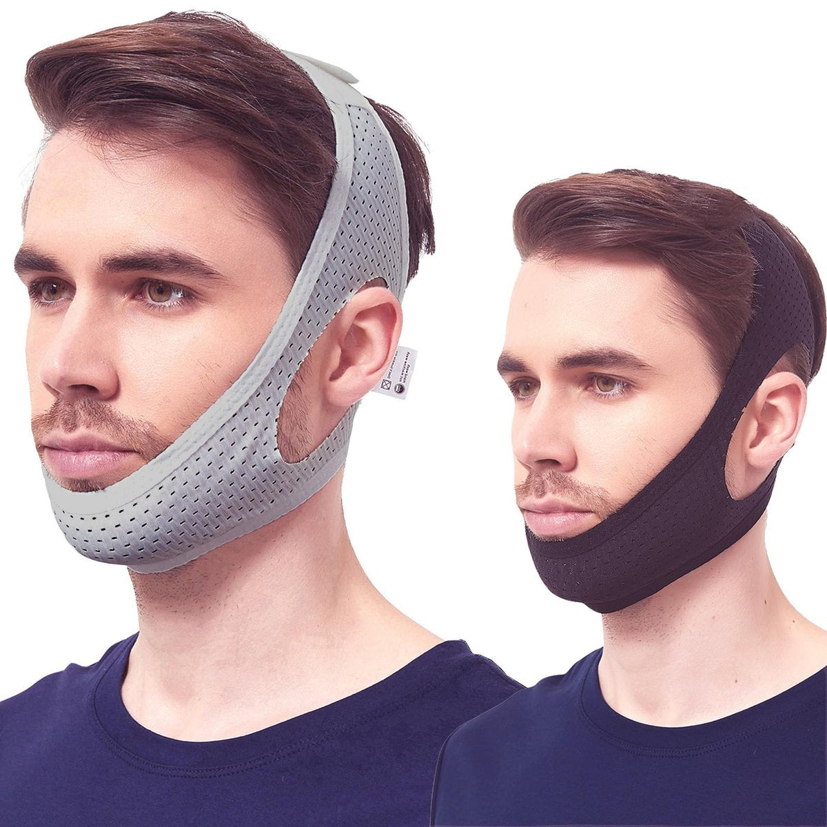Yootar Kinnriemen für CPAP-Benutzer – 2er-Pack Schwarz & Grau, Atmungsaktives Mesh, Anti-Schnarch-Kinnriemen für Männer und Frauen, Verstellbar, Hält den Mund im Schlaf geschlossen (2er-Pack), Medium