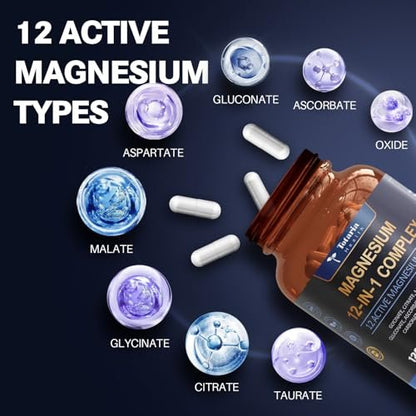 Totaria Magnesium Complex 700mg 12-in-1 – Hochdosiertes Magnesium mit Glycinat, Citrat, Malat, Oxid, Taurat, Aspartat, Orotat – Vegan, 120 Kapseln