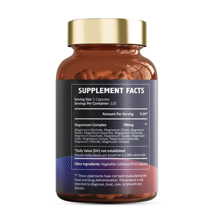 Totaria Magnesium Complex 700mg 12-in-1 – Hochdosiertes Magnesium mit Glycinat, Citrat, Malat, Oxid, Taurat, Aspartat, Orotat – Vegan, 120 Kapseln