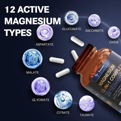 Totaria Magnesium Complex 700mg 12-in-1 – Hochdosiertes Magnesium mit Glycinat, Citrat, Malat, Oxid, Taurat, Aspartat, Orotat – Vegan, 120 Kapseln