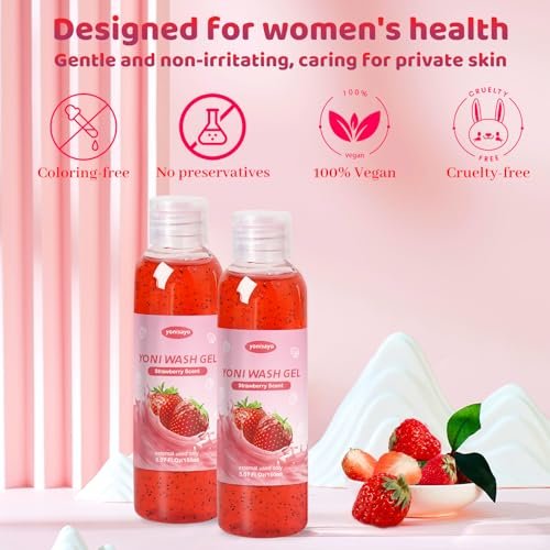 2er-Pack Yoni Wash, natürliche Damenhygiene für pH-Balance, Yoni Körperwäsche für Intimpflege, Feuchtigkeitsspendend, Geruchsentfernung, Erdbeerduft