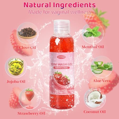 2er-Pack Yoni Wash, natürliche Damenhygiene für pH-Balance, Yoni Körperwäsche für Intimpflege, Feuchtigkeitsspendend, Geruchsentfernung, Erdbeerduft