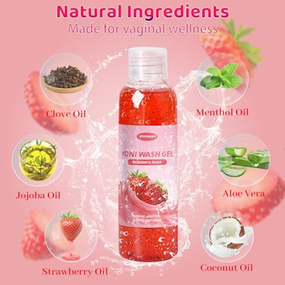2er-Pack Yoni Wash, natürliche Damenhygiene für pH-Balance, Yoni Körperwäsche für Intimpflege, Feuchtigkeitsspendend, Geruchsentfernung, Erdbeerduft