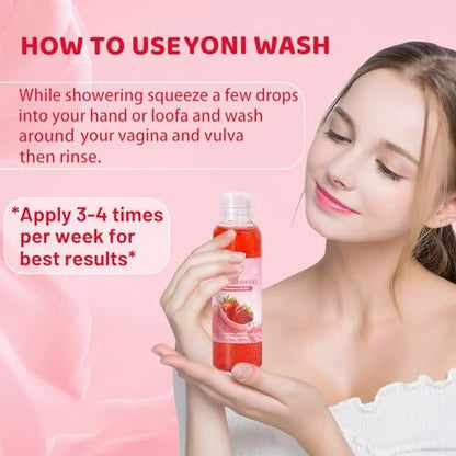 2er-Pack Yoni Wash, natürliche Damenhygiene für pH-Balance, Yoni Körperwäsche für Intimpflege, Feuchtigkeitsspendend, Geruchsentfernung, Erdbeerduft