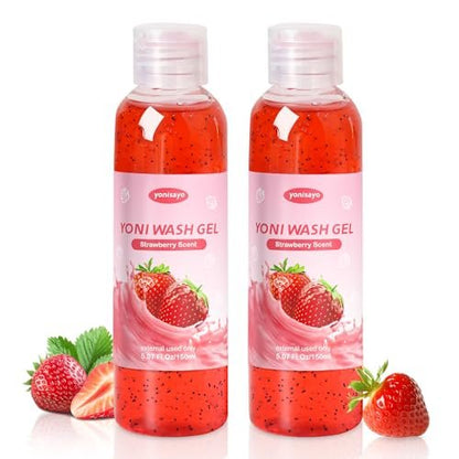 2er-Pack Yoni Wash, natürliche Damenhygiene für pH-Balance, Yoni Körperwäsche für Intimpflege, Feuchtigkeitsspendend, Geruchsentfernung, Erdbeerduft