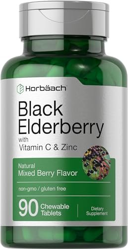 Horbaach Holunderbeeren mit Vitamin C und Zink | 90 Kautabletten | Mixed Berry Geschmack | Immunsystem Unterstützung | Vegetarisch, Ohne Gentechnik und Glutenfrei