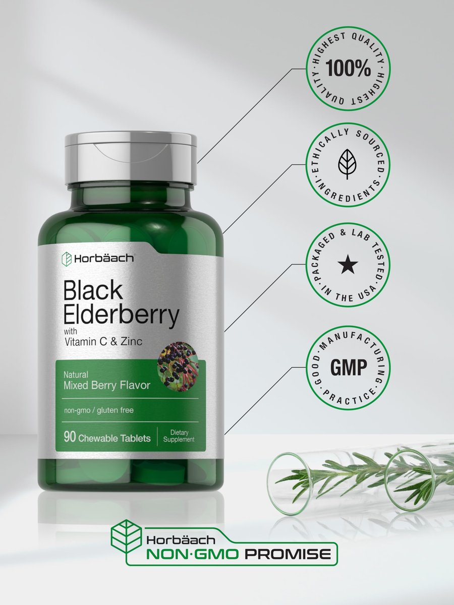 Horbaach Holunderbeeren mit Vitamin C und Zink | 90 Kautabletten | Mixed Berry Geschmack | Immunsystem Unterstützung | Vegetarisch, Ohne Gentechnik und Glutenfrei