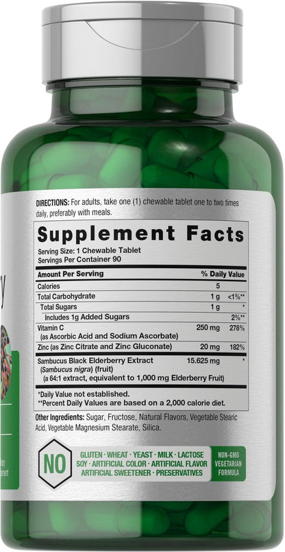 Horbaach Holunderbeeren mit Vitamin C und Zink | 90 Kautabletten | Mixed Berry Geschmack | Immunsystem Unterstützung | Vegetarisch, Ohne Gentechnik und Glutenfrei