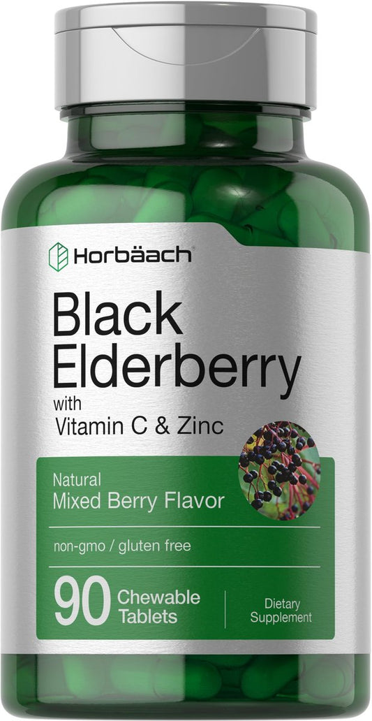 Horbaach Holunderbeeren mit Vitamin C und Zink | 90 Kautabletten | Mixed Berry Geschmack | Immunsystem Unterstützung | Vegetarisch, Ohne Gentechnik und Glutenfrei