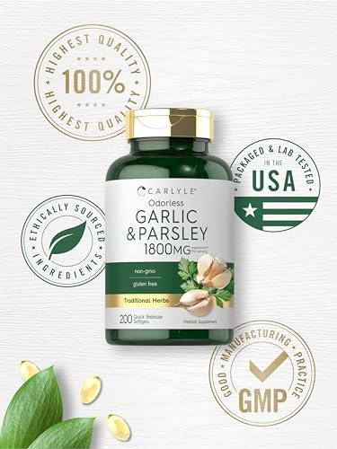 Carlyle Geruchsloses Knoblauch & Petersilie | 200 Softgels | Nicht-GVO, Glutenfrei
