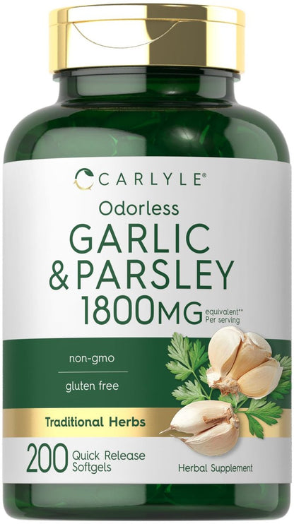 Carlyle Geruchsloses Knoblauch & Petersilie | 200 Softgels | Nicht-GVO, Glutenfrei