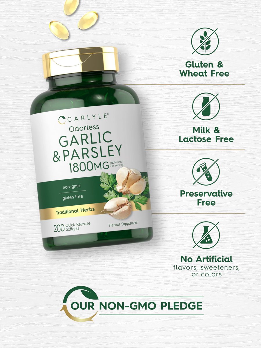 Carlyle Geruchsloses Knoblauch & Petersilie | 200 Softgels | Nicht-GVO, Glutenfrei